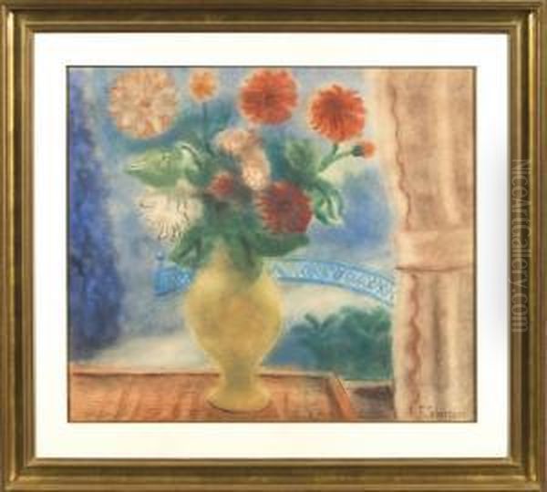 Vase De Fleurs Devant La Fenetre Oil Painting by Ferdinand Schirren