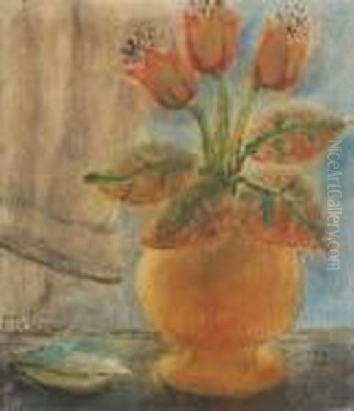 Vase Fleuri De Tulipes Oil Painting by Ferdinand Schirren