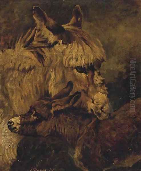 A donkey and foal Oil Painting by John Emms