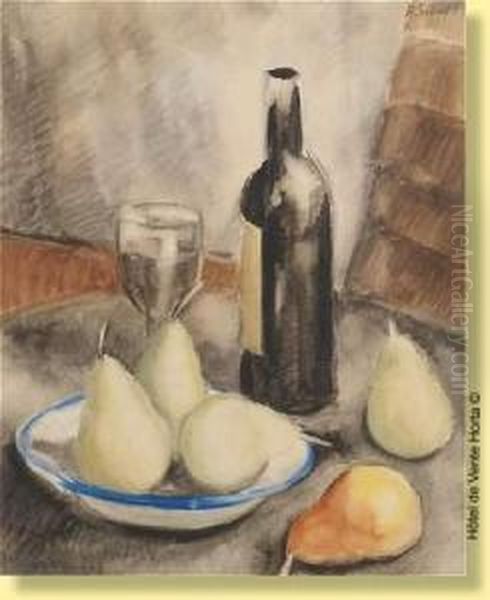 Composition Aux Poires Et A La Bouteille Oil Painting by Ferdinand Schirren