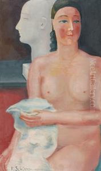 Nude And Sculpture(1930) Oil Painting by Ferdinand Schirren