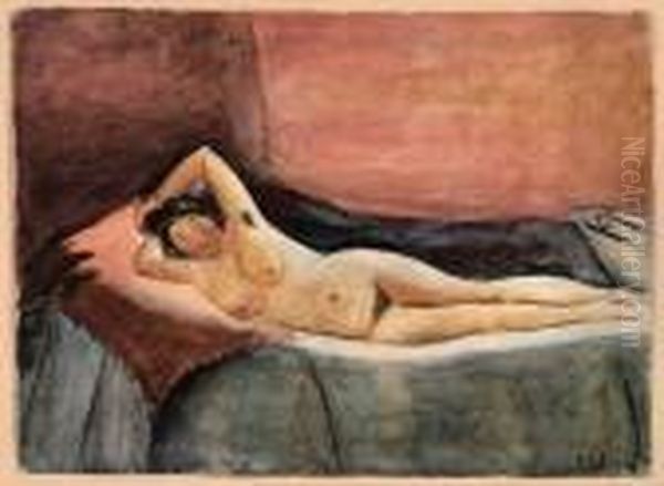 Nu Dans Un Lit - Naakt In Een Bed (1927) Oil Painting by Ferdinand Schirren