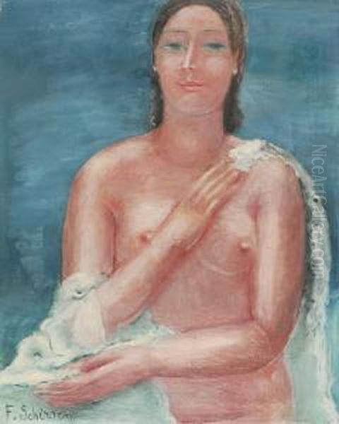 Nu Sur Fond Bleu (ca. 1935) Oil Painting by Ferdinand Schirren