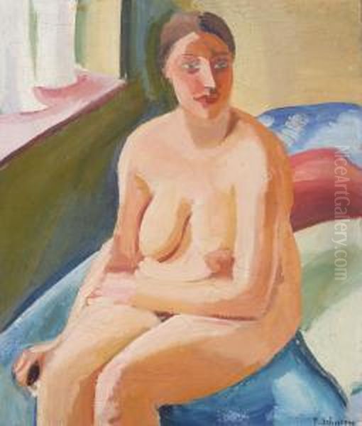 Nude On A Bed - Nu Sur Un Lit Oil Painting by Ferdinand Schirren