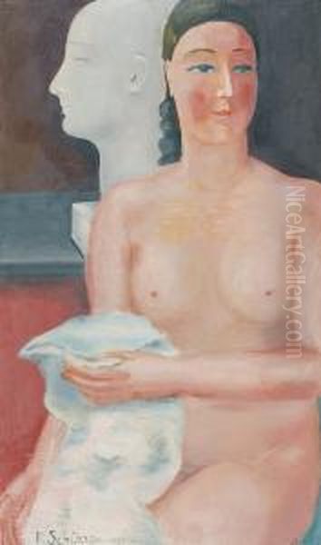 Nu Et Sculpture (1930) Oil Painting by Ferdinand Schirren