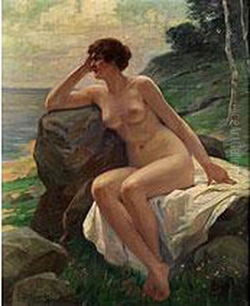 Frauenakt Am Meeresstrand Oil Painting by Viktor Schivert