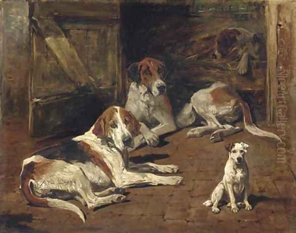 Fox Hounds and a Terrier Oil Painting by John Emms