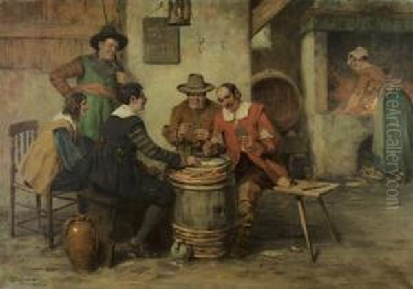 Kartenspieler In Einer Schenke. Oil Painting by Viktor Schivert