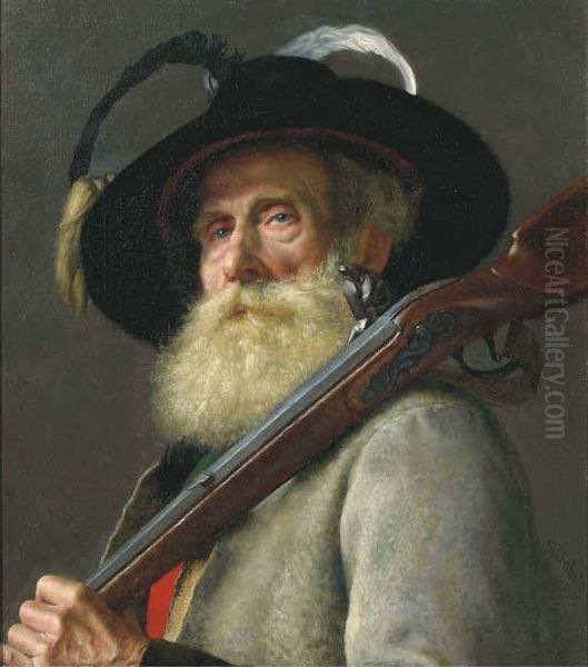 The Old Huntsman Oil Painting by Adolf Gustav Schlabitz