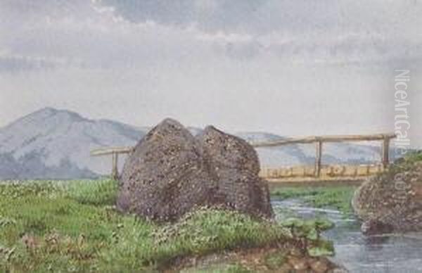 Flusslandschaft Mit Brucke Oil Painting by August Friedrich Schlegel