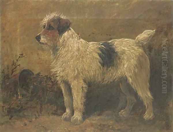 Terrier in a garden Oil Painting by John Emms