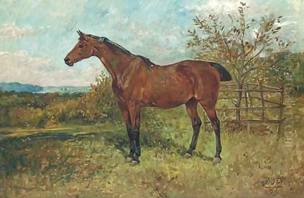 A bay hunter in a landscape, thought to be on the Isle of Wight Oil Painting by John Emms