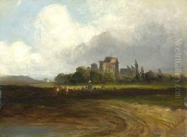 Landschaft Mit Burg. Oil Painting by Eduard I Schleich