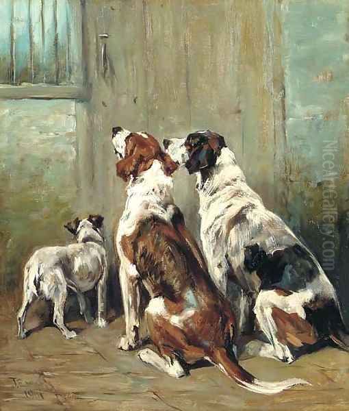 At the kennel door Oil Painting by John Emms