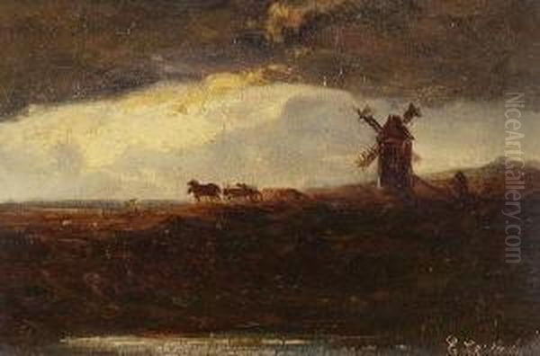 Landschaft Mit Einer
 Windmuhle Oil Painting by Eduard I Schleich