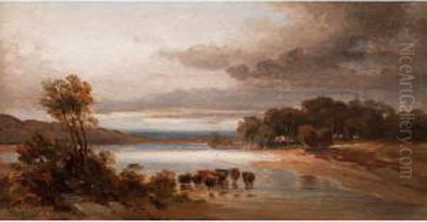 Landschaft Mit Rinderherde In Derschwemme Bzw. Nordende Vom Pilsensee Oil Painting by Schleich Eduard I & Bach Alois