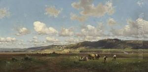 Sommerlandschaft Mit Bauern Auf
 Den Feldern. Oil Painting by Eduard Ii Schleich