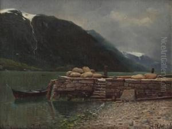 Fra Odda, Hardangerfjorden 1875 Oil Painting by Hans Schleich