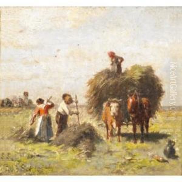 Haymaking Oil Painting by Robert Schleich