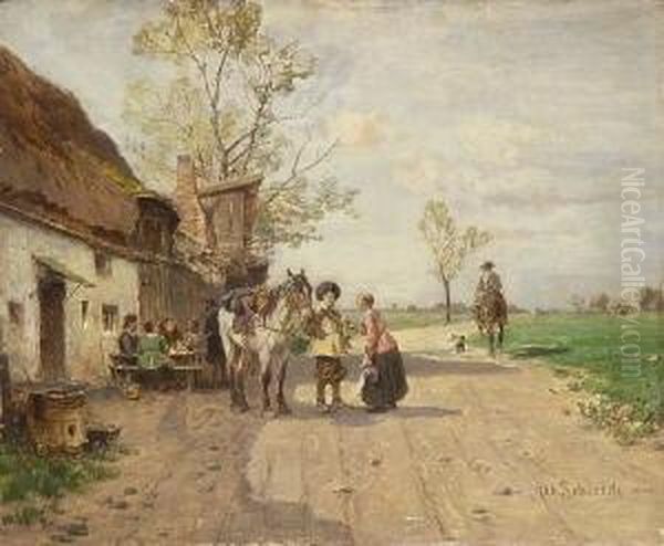 Rast Vor Dem Wirtshaus. Oil Painting by Robert Schleich