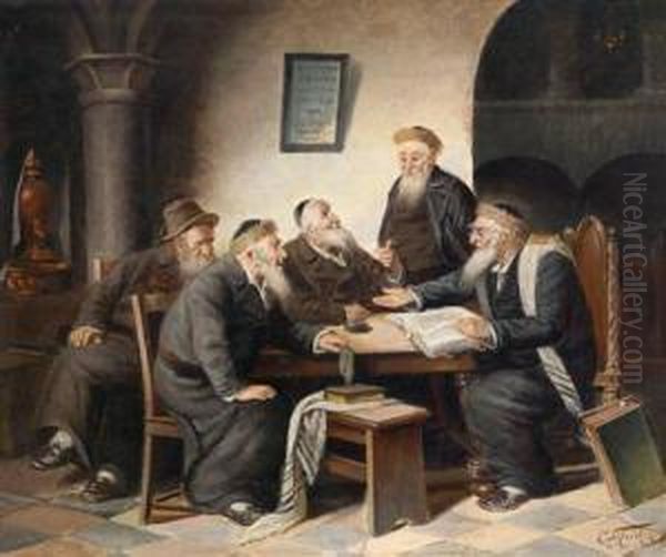 Talmud Diskussion Oil Painting by Carl Schleicher