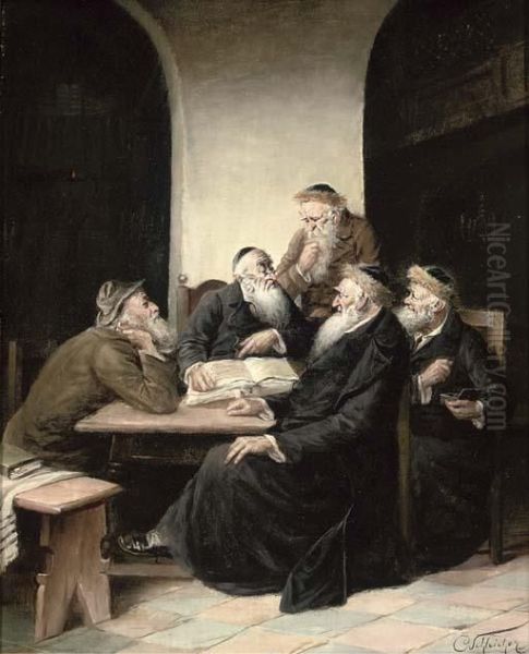 Rabbi Scholars In A Debate Oil Painting by Carl Schleicher