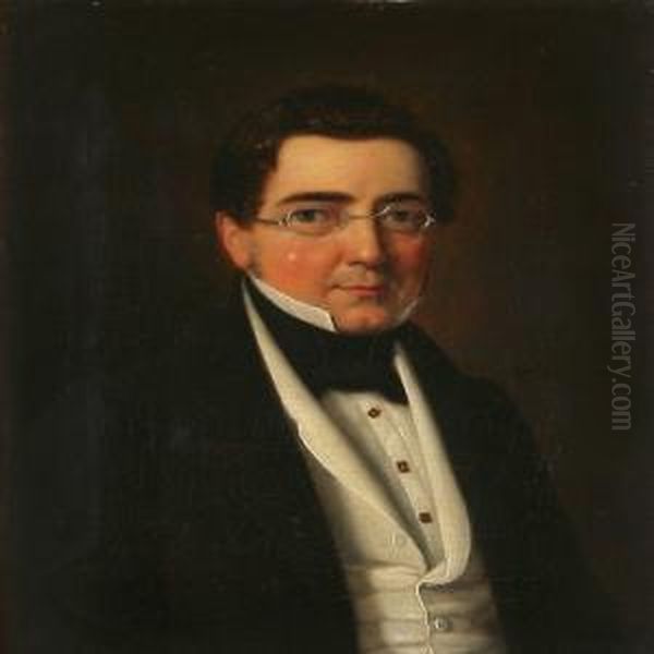 Portrait Of A Gentleman With Glasses Oil Painting by Christian Andreas Schleisner