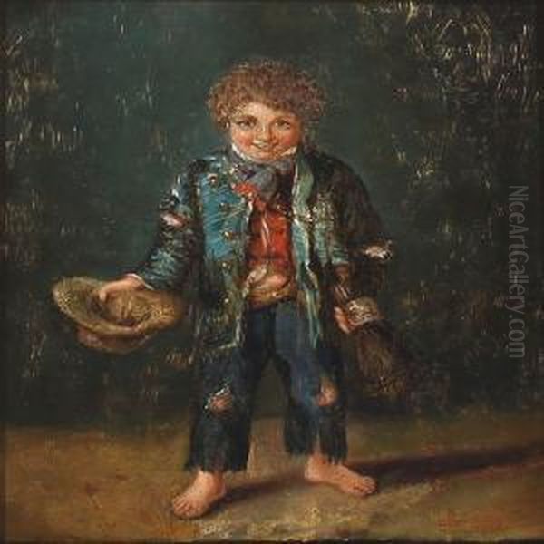 Happy Gipsy Boy Oil Painting by Christian Andreas Schleisner