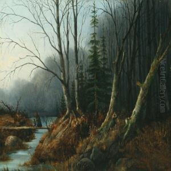 Landscape, Winter Oil Painting by Christian Andreas Schleisner