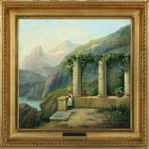 Landscape Withmountains And Pergula Oil Painting by Christian Andreas Schleisner