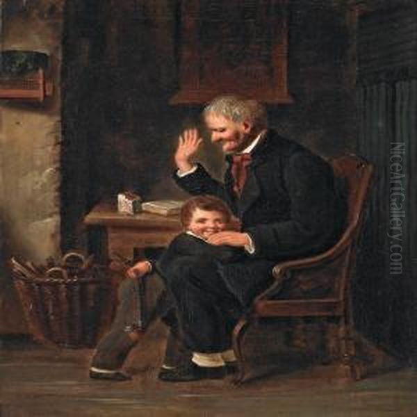 Disobedient Childbeing Punished By His Grandfather Oil Painting by Christian Andreas Schleisner