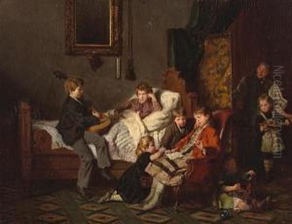 Entertaining The Convalescent Oil Painting by Felix Schlesinger