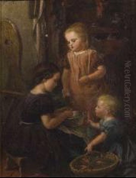 Children Preparing Carrots Oil Painting by Felix Schlesinger