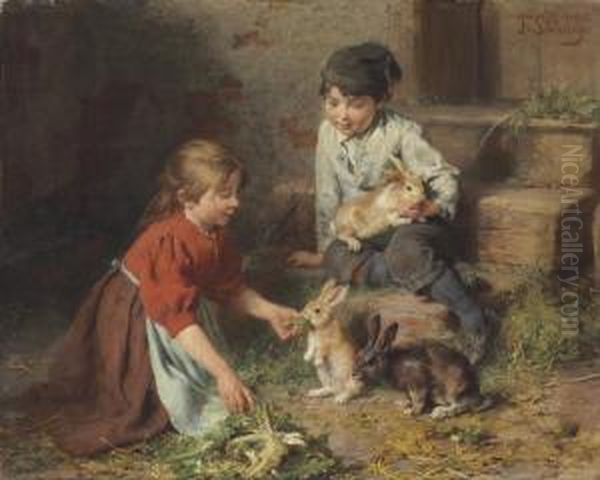 Futterung Der Kaninchen Oil Painting by Felix Schlesinger