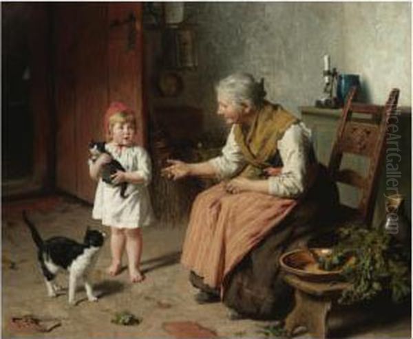 Besuch Bei Oma (visiting Grandma) Oil Painting by Felix Schlesinger