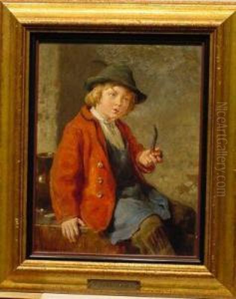 Boy With Pipe Oil Painting by Felix Schlesinger