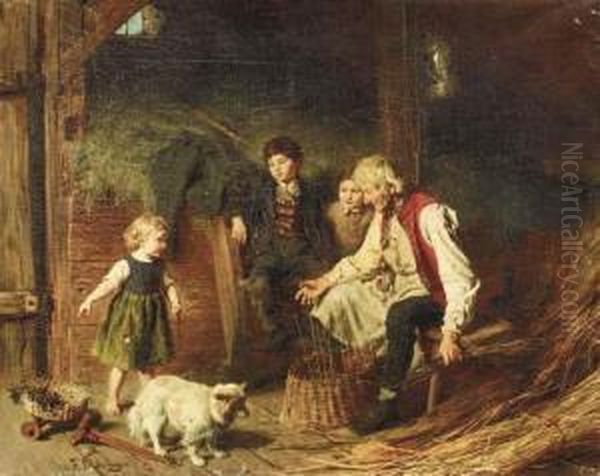 The Old Basket Weaver Oil Painting by Felix Schlesinger