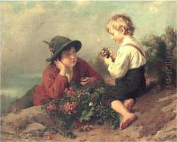 Flower Picking Oil Painting by Felix Schlesinger