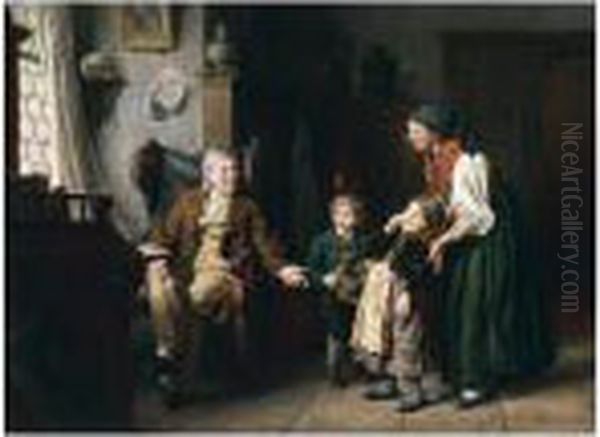 Besuch Beim Grossvater (visiting Grandpa) Oil Painting by Felix Schlesinger