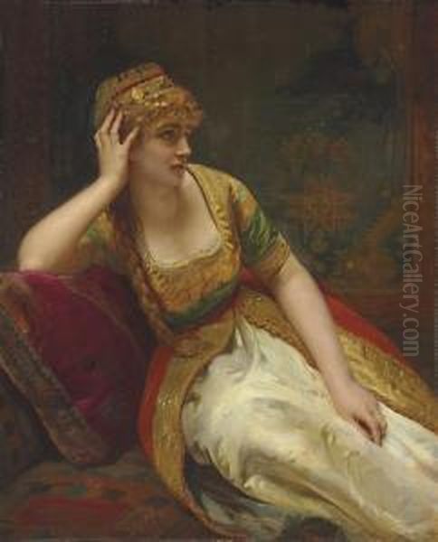 A Harem Beauty Oil Painting by Henry Guillaume Schlesinger