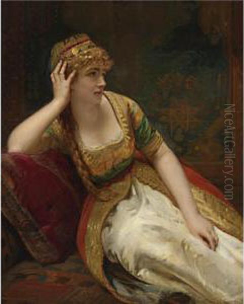 A Harem Beauty Oil Painting by Henry Guillaume Schlesinger