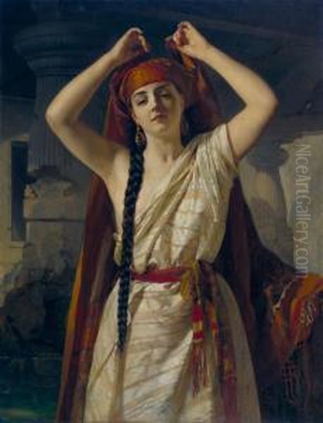 Egyptian Girl Preparing For The Bath Oil Painting by Henry Guillaume Schlesinger