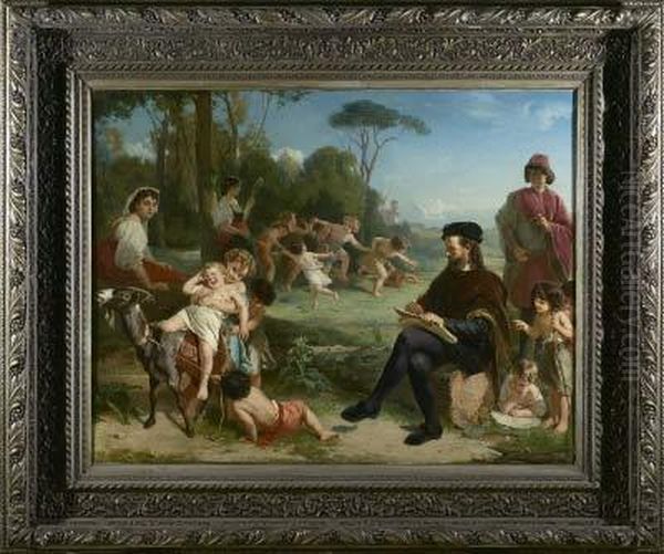 Kunstler Studiert Kinderlaunen In Italienischer Sommerlandschaft Oil Painting by Henry Guillaume Schlesinger