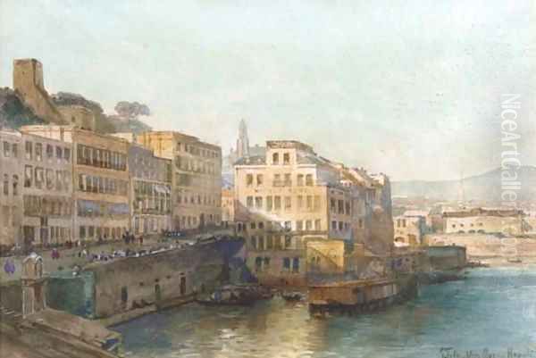 Along a Napolitan quay Oil Painting by Pierre Tetar Van Elven