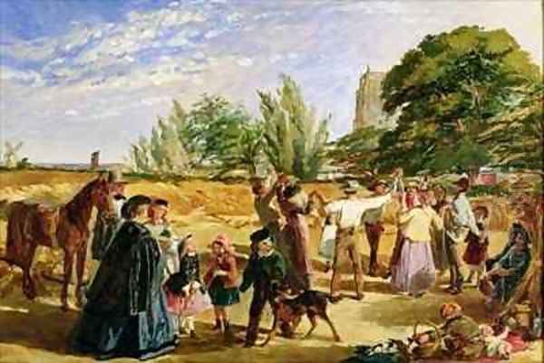 A Harvest scene in Norfolk sketch for Hello Largesse Oil Painting by William Maw Egley