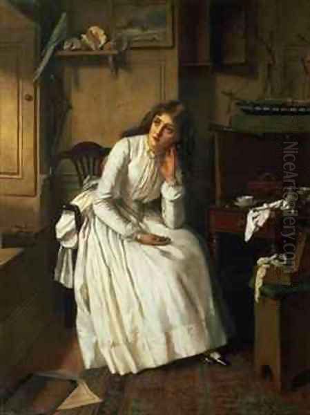 Flo Dombey in Captain Cuttles Parlour Oil Painting by William Maw Egley