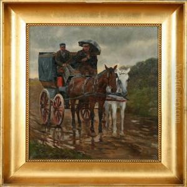 Horse Carriage. Signed Carl Carlsen 1904 Oil Painting by Carl Schlichting-Carlsen