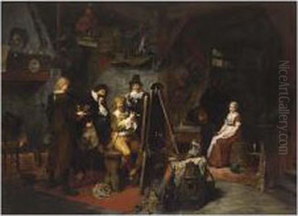 David Teniers In Seinem Atelier Oil Painting by Heinrich Schlitt