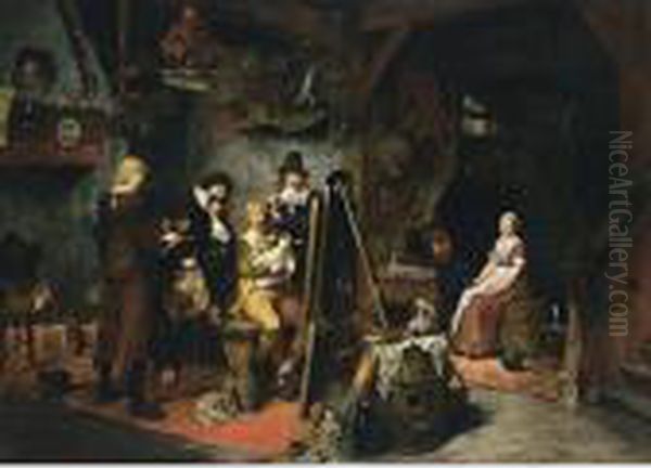 'david Teniers In Seinem Atelier' Oil Painting by Heinrich Schlitt