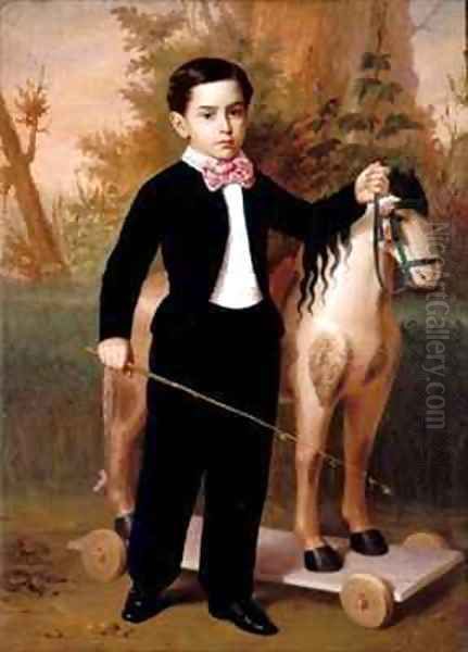 Portrait of a Boy with a Horse Oil Painting by Antonio Maria Esquivel Suarez de Urbina